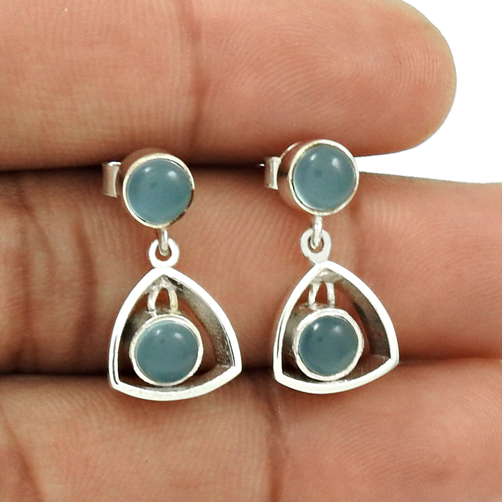 Natural Chalcedony Gemstone Dangle Ethnic Earrings 925 Silver For Women F3