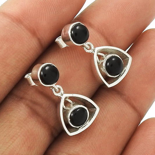 Natural Black Onyx Gemstone Drop Dangle Vintage Earrings 925 Sterling Silver For Girls