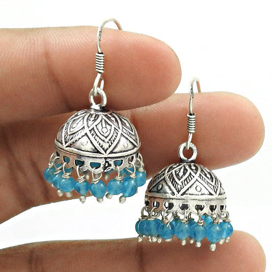 Natural Topaz Gemstone Drop Dangle Jhumki Earrings 925 Silver For Girls R3