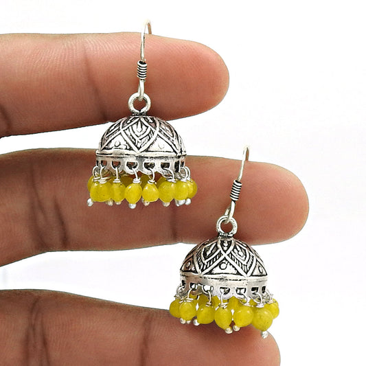 Natural Yellow Onyx Gemstone Drop Dangle Jhumki Earrings 925 Silver For Girls Q4