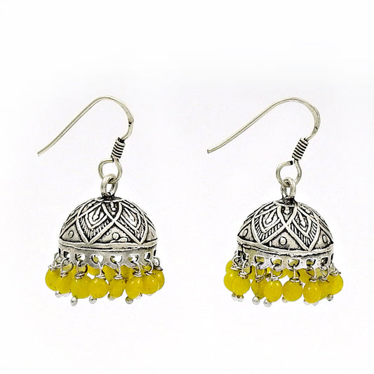 Natural Yellow Onyx Gemstone Drop Dangle Jhumki Earrings 925 Silver For Girls Q4