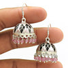 925 Sterling Silver Rose Quartz Stone Enamel Jhumki Dangling Wedding Earrings