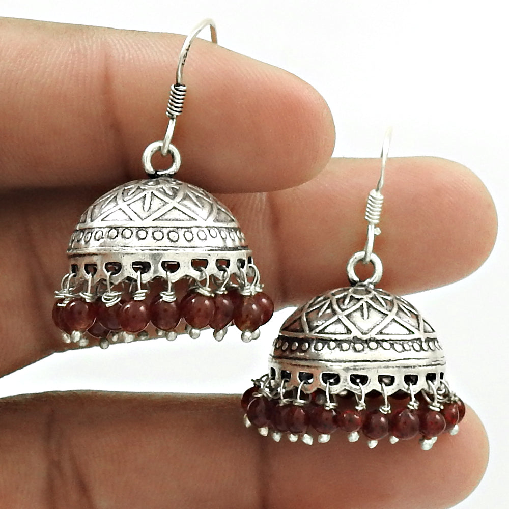 Gift For Her Natural Garnet 925 Sterling Silver Jhumki Gift For Her Earrings Z37