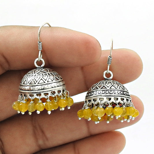 Natural Citrine Gemstone 925 Sterling Silver Dangle Jhumki Earrings For Women S3