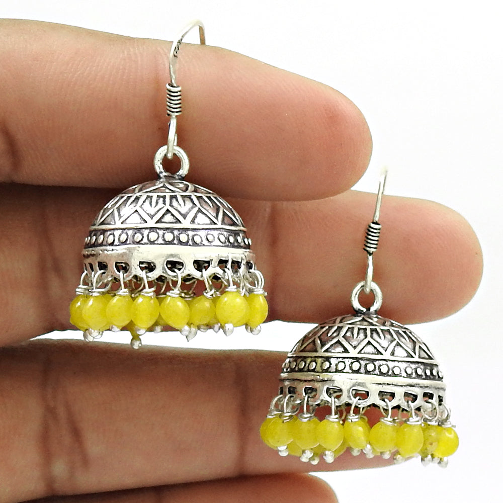 Gift For Woman Girl Natural Yellow Onyx Drop Dangle Jhumki Earrings 925 Silver D45