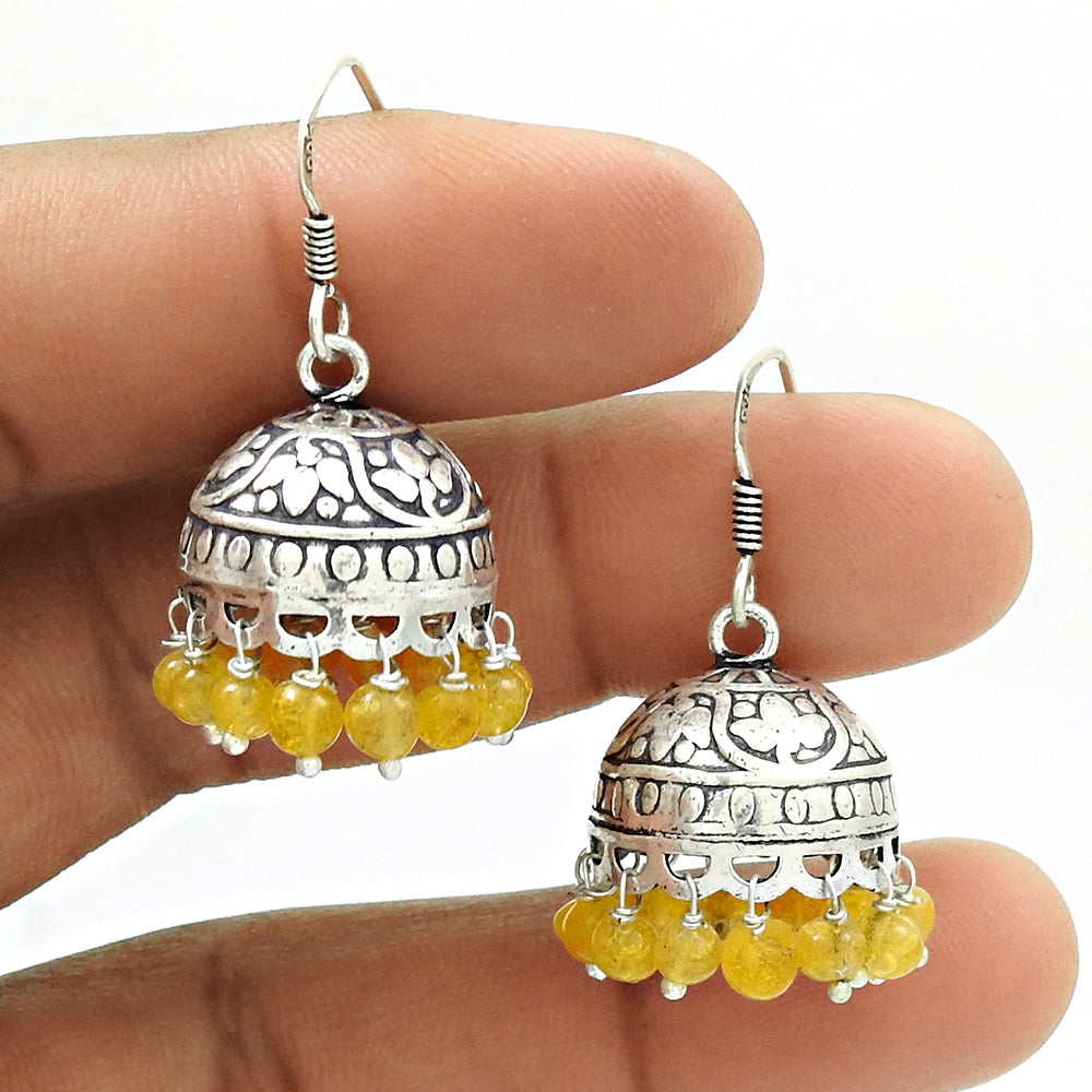 Woman Gift Natural Citrine Drop Dangle Jhumki Earrings 925 Silver X3