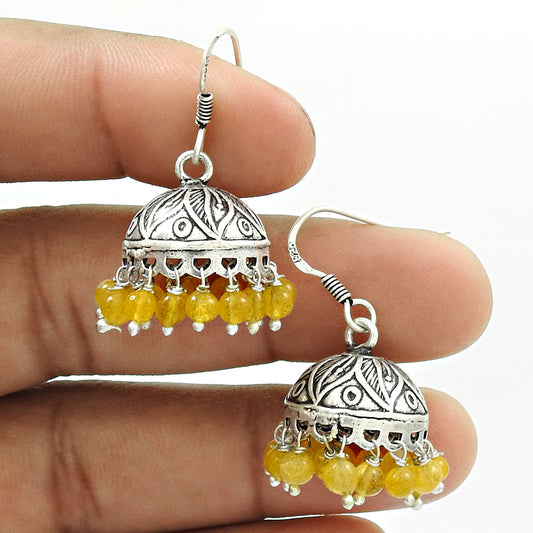 Natural Citrine Gemstone 925 Silver Drop Dangle Jhumki Earrings For Girls S45