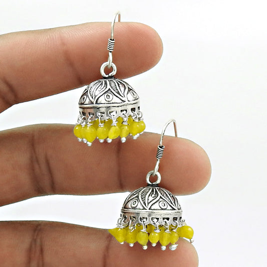 Gift For Woman Girl 925 Silver Natural Yellow Onyx Dangle Jhumki Earrings V45