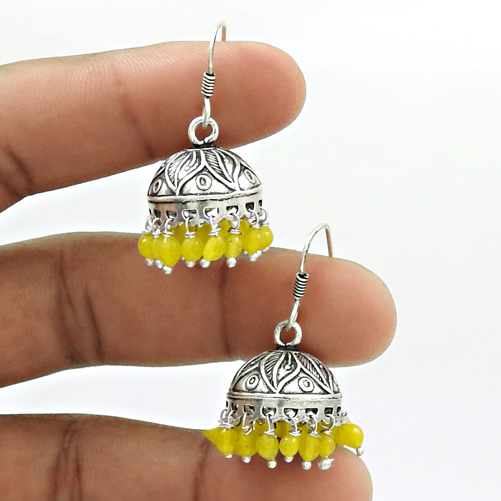 Gift For Woman Girl 925 Silver Natural Yellow Onyx Dangle Jhumki Earrings V45