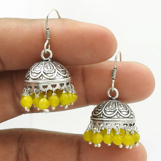 Natural Yellow Onyx Gemstone Drop Dangle Jhumki Earrings 925 Sterling Silver Jewelry B8