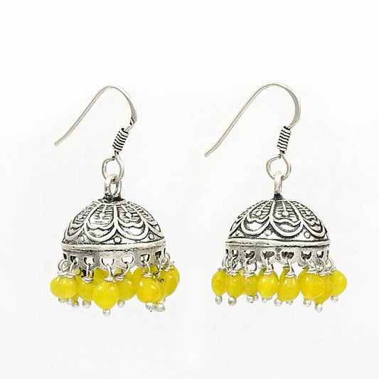 Natural Yellow Onyx Gemstone Drop Dangle Jhumki Earrings 925 Sterling Silver Jewelry B8