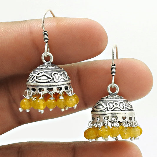 Gift For Her 925 Silver Natural Citrine Gemstone Drop Dangle Jhumki Earrings