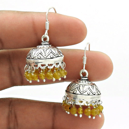 Natural Citrine Gemstone 925 Silver Drop Dangle Jhumki Earrings For Women K4