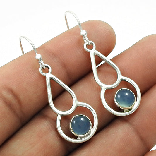 Woman Gift 925 Silver Natural Chalcedony Drop Dangle Ethnic Earrings K55