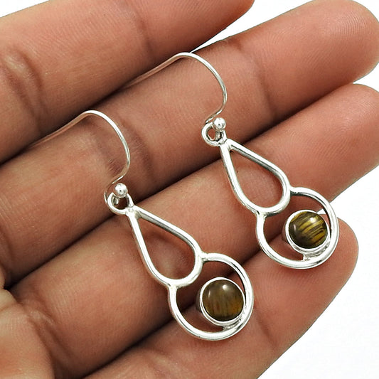 Natural Tiger Eye Gemstone 925 Silver Drop Dangle Boho Earrings For Girls I64