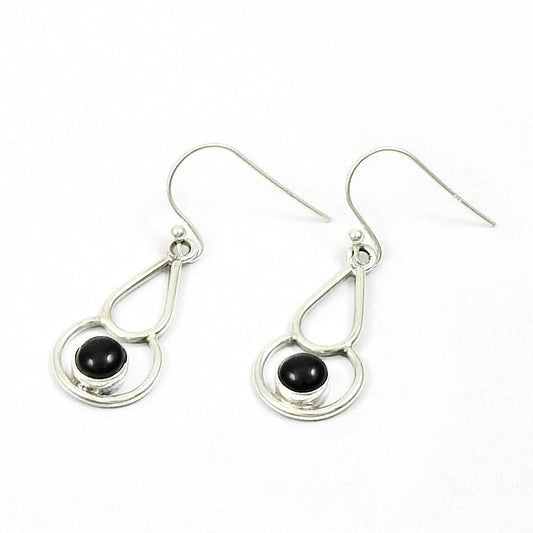 Natural Black Onyx Gemstone Drop Dangle Vintage Black Earrings 925 Sterling Silver W55