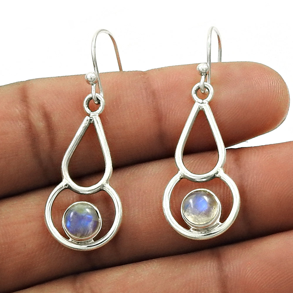 Natural Rainbow Moonstone Gemstone Drop Dangle Boho Earrings 925 Silver X54