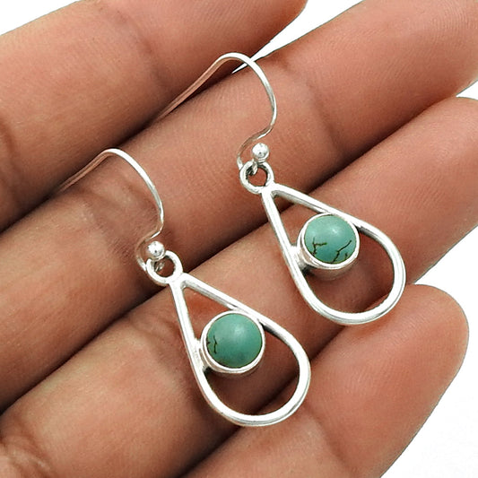 Natural Turquoise Gemstone Drop Dangle Vintage Earrings 925 Silver For Women U4