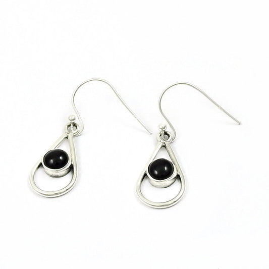 Natural Black Onyx 925 Solid Silver Dangle Vintage Daughter Hook Sisters Gift Earrings