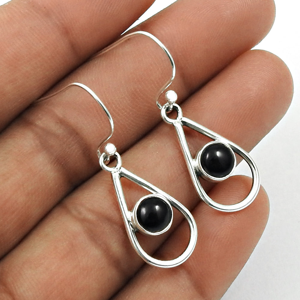 Natural Black Onyx 925 Solid Silver Dangle Vintage Daughter Hook Sisters Gift Earrings