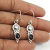 Oval Natural Black Onyx 925 Solid Silver Bezel Hook Dangle Drop Tribal August Earrings