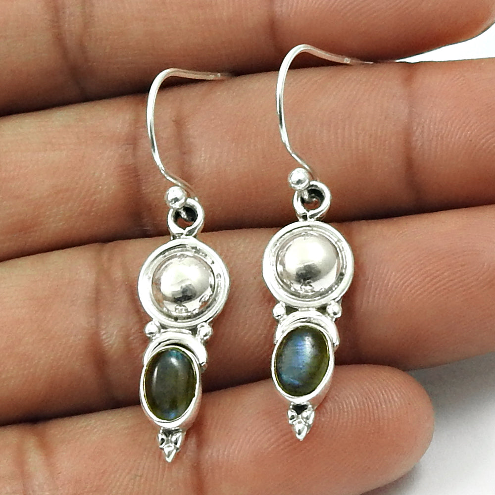 Woman Gift 925 Silver Natural Labradorite Drop Dangle Ethnic Earrings E10