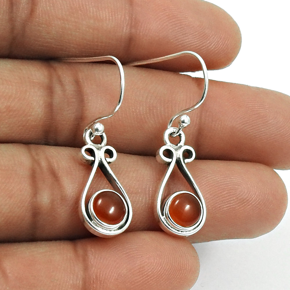 Natural Carnelian Gemstone Drop Dangle Boho Earrings 925 Sterling Silver F5