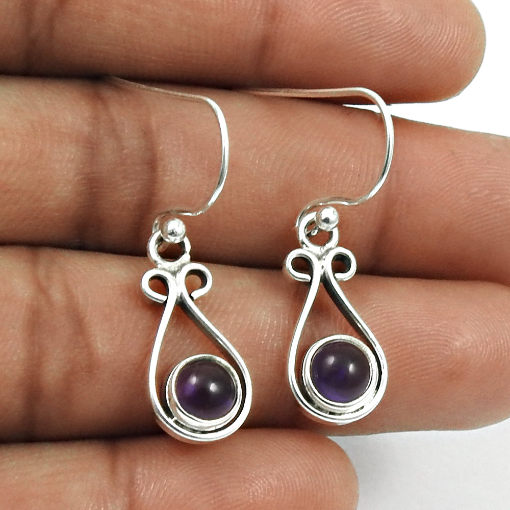 Woman Gift Natural Amethyst Drop Dangle Boho Earrings 925 Silver J5