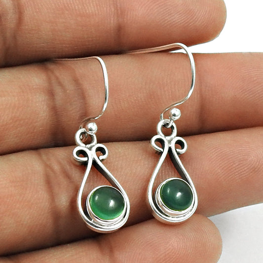 Woman Gift 925 Silver Natural Green Onyx Drop Dangle Tribal Earrings K5