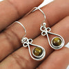 Woman Gift 925 Silver Natural Tiger Eye Drop Dangle Vintage Earrings F10