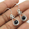 Round Black Onyx Gemstone August Birth Wedding Bezel Dangle Ethnic Earrings 925 Silver