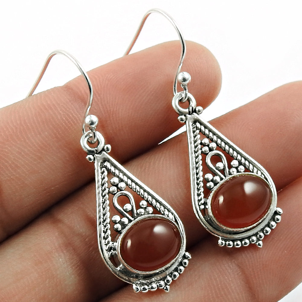 Natural Carnelian Gemstone 925 Silver Drop Dangle Boho Earrings For Girls F11