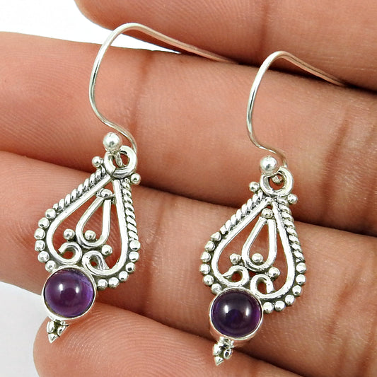 Woman Gift Natural Amethyst Drop Dangle Vintage Earrings 925 Silver D12