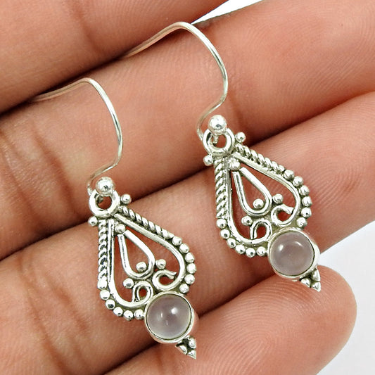 Natural Chalcedony 925 Silver Drop Dangle Artisan Earrings For Women F12