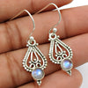 Natural Rainbow Moonstone Dangling Bezel Vintage Earrings 925 Sterling Silver