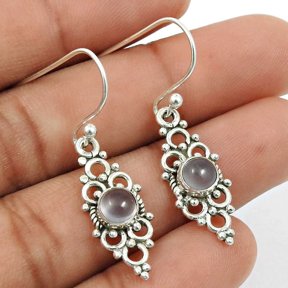 Gift For Her Vintage 925 Silver Woman Gift Natural Chalcedony Earrings Handmade