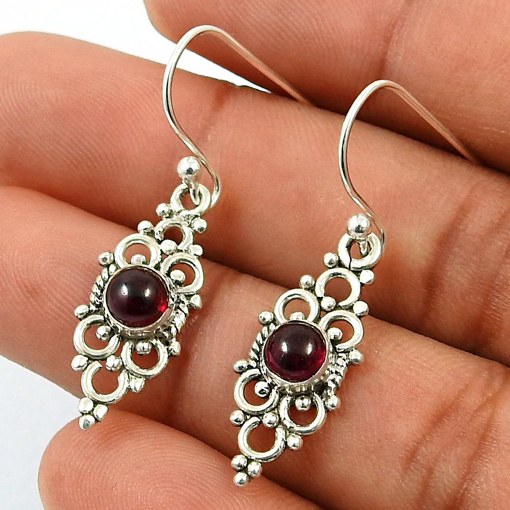 Woman Gift Natural Garnet Gemstone 925 Silver Ethnic Handmade Earrings N31