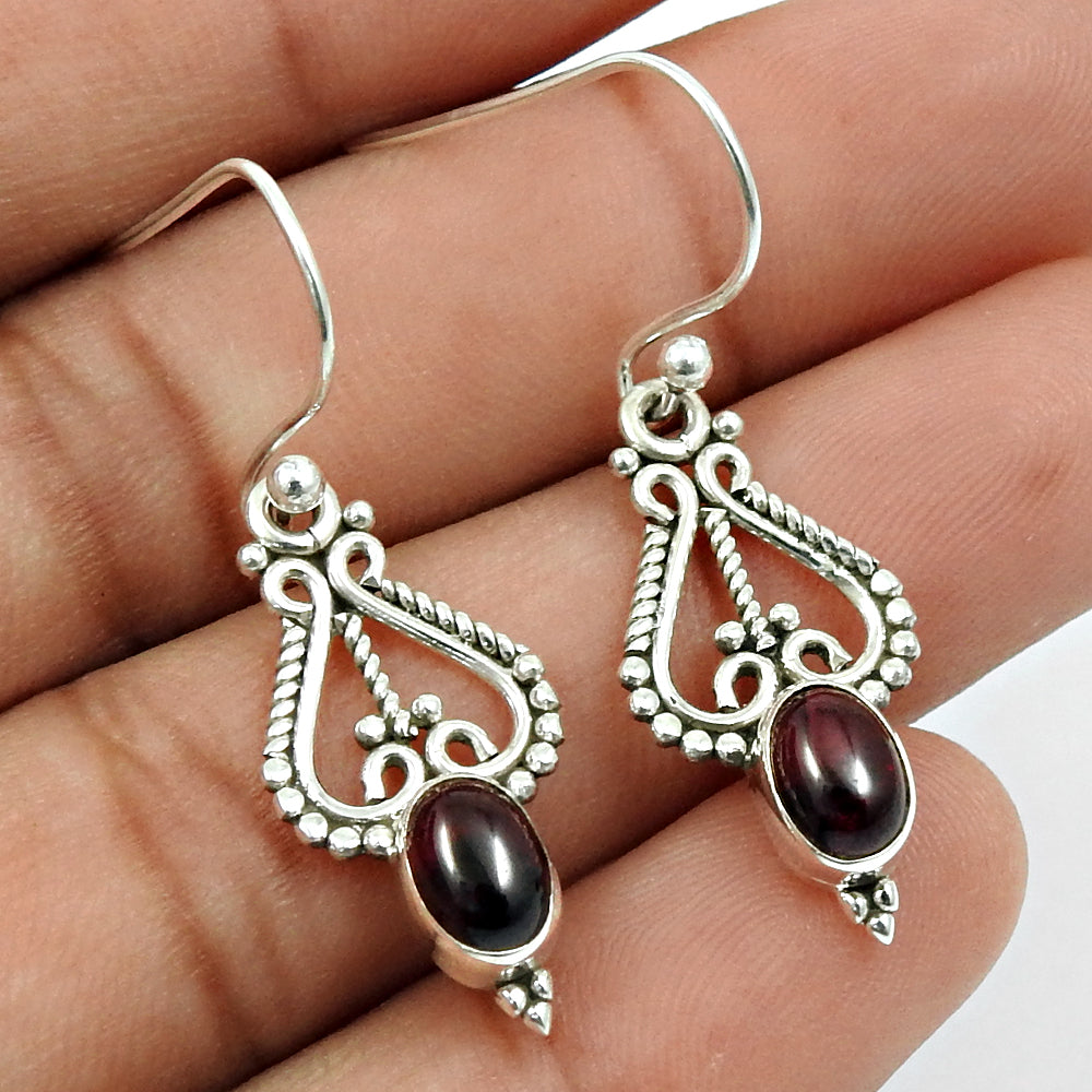 Gift For Women Drop Dangle Antique Look Earrings 925 Silver Natural Garnet B7