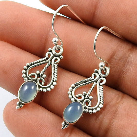 Gift For Her 925 Sterling Silver Jewelry Chalcedony Stone Bohemian Earrings U3