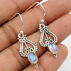 Natural Rainbow Moonstone Drop Dangle Antique Look Earrings 925 Silver K6