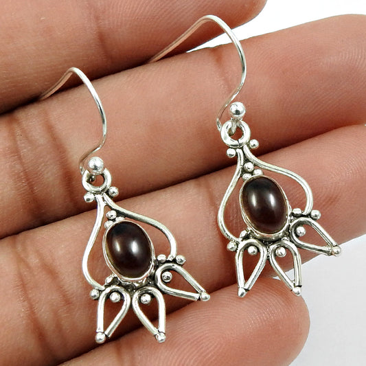 Natural Smoky Quartz 925 Silver Drop Dangle Vintage Earrings For Women O6