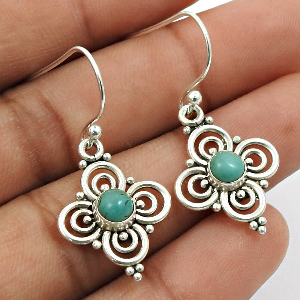 Turquoise Gemstone Earrings 925 Sterling Silver Ethnic Jewelry Gift For Her K2