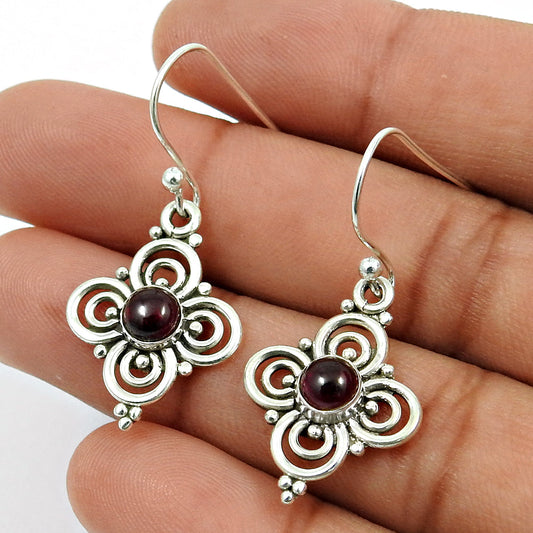 Natural Garnet Ethnic Dangle Wedding Sisters Day Earrings 925 Sterling Silver