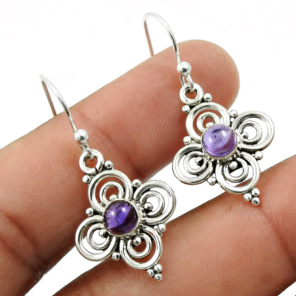 Natural Amethyst Gemstone Drop Dangle Bohemian Purple Earrings 925 Silver A17