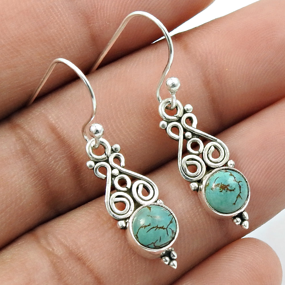 Natural Turquoise Gemstone Drop Dangle Tribal Earrings 925 Sterling Silver F13