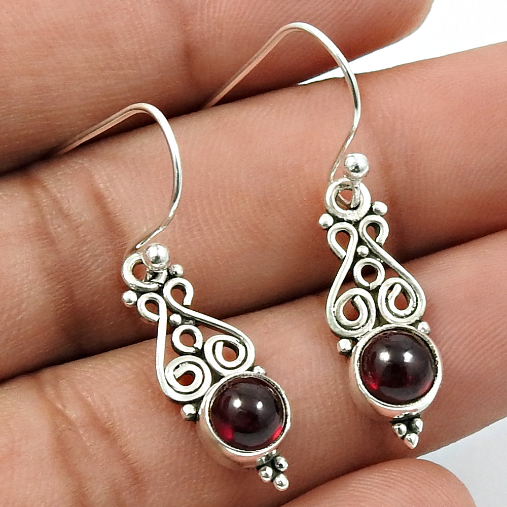 Woman Gift 925 Sterling Silver Natural Garnet Ethnic Earrings Jewelry P16