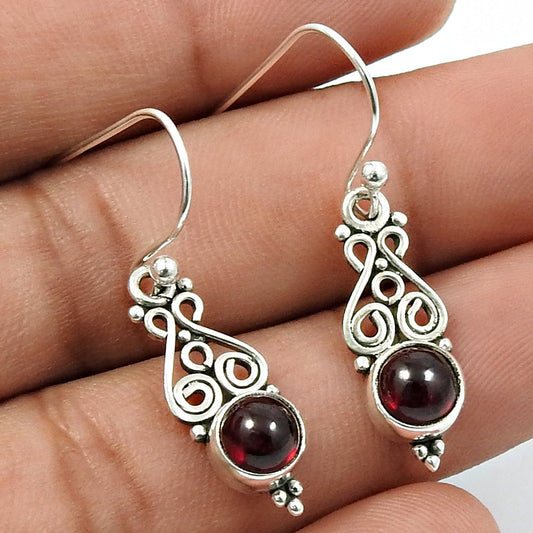 Woman Gift 925 Sterling Silver Natural Garnet Ethnic Earrings Jewelry P16