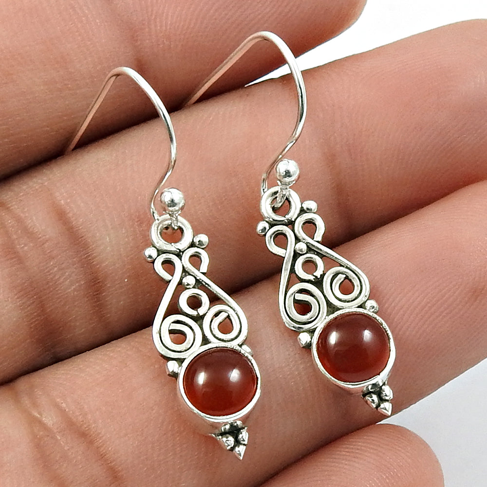 Natural Carnelian Gemstone Drop Dangle Bohemian Earrings 925 Sterling Silver Z17