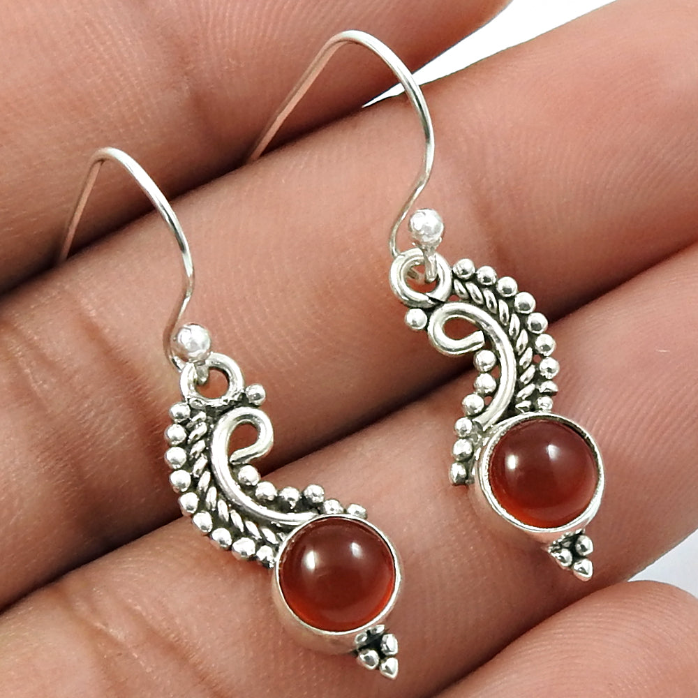 Natural Carnelian Gemstone 925 Silver Drop Dangle Artisan Earrings For Girls B53