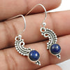 Lapis Lazuli Gemstone Dangle Bezel Hook Antique Look Earrings 925 Solid Silver